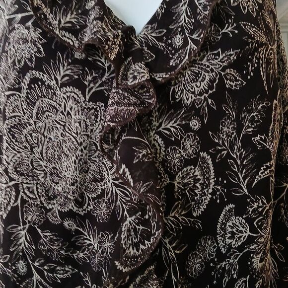 Ann Taylor Loft brown and off white sleeveless dress with ruffle  Sz 14 NWOT - Picture 4 of 8